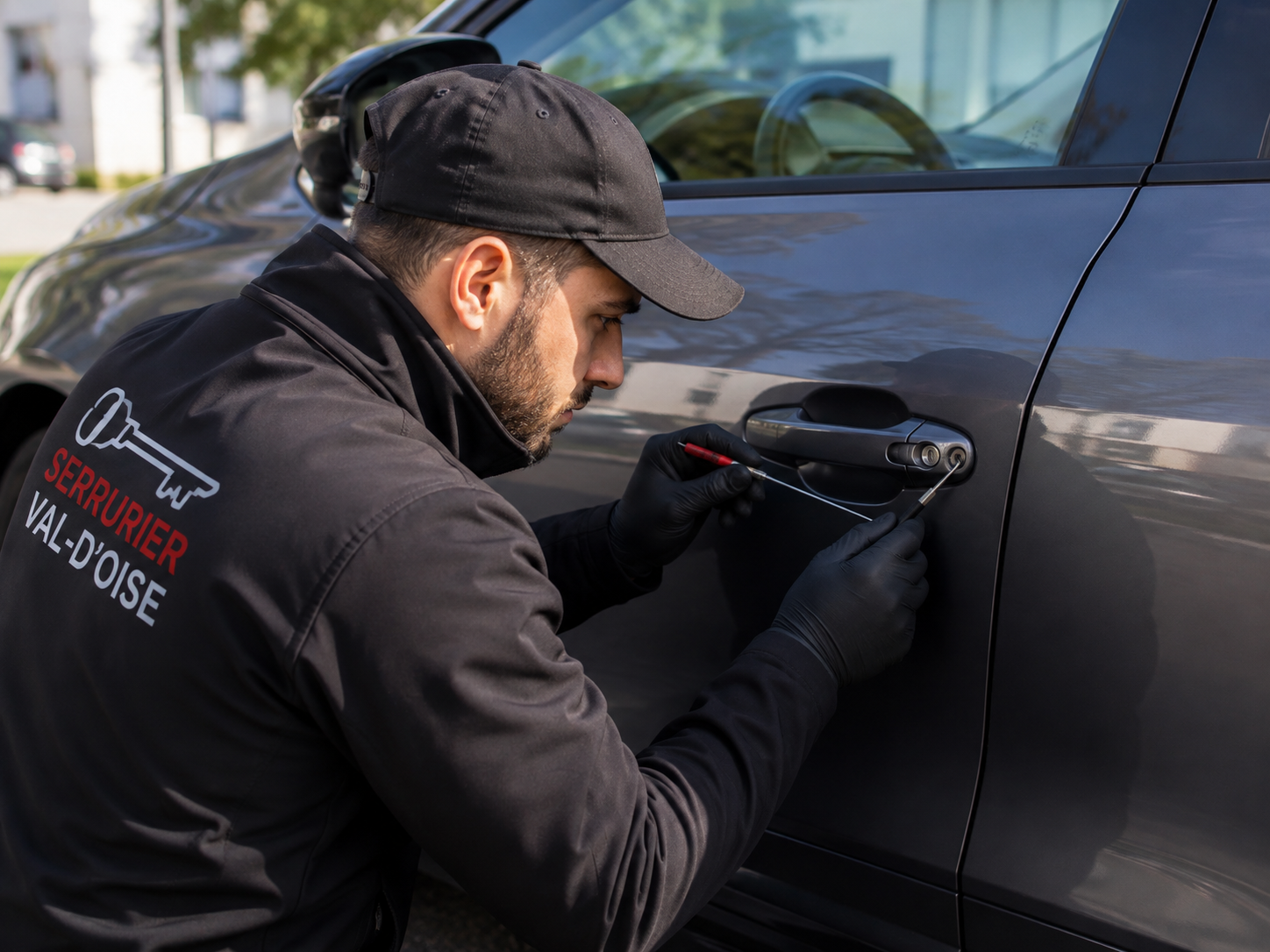 Serrurier Auto Mobil IDF ouvrant une portière de voiture sans dégâts